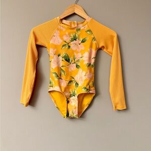 art class Yellow Floral Long-Sleeve Swim Suit Rash Guard for Girls Target Size M